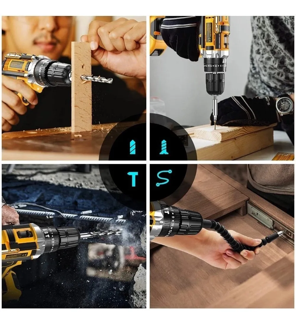 Furar madeira, concreto e parafusar com extensão flexível